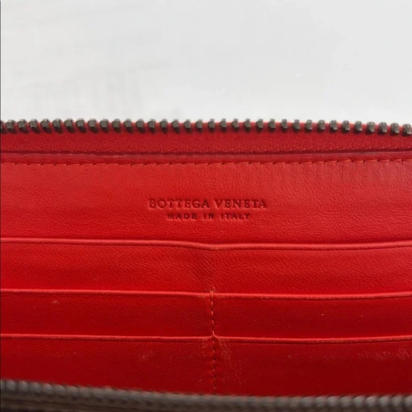 SOLD: Bottega Red Woven Zip-Around Wallet - Picture 7 of 12